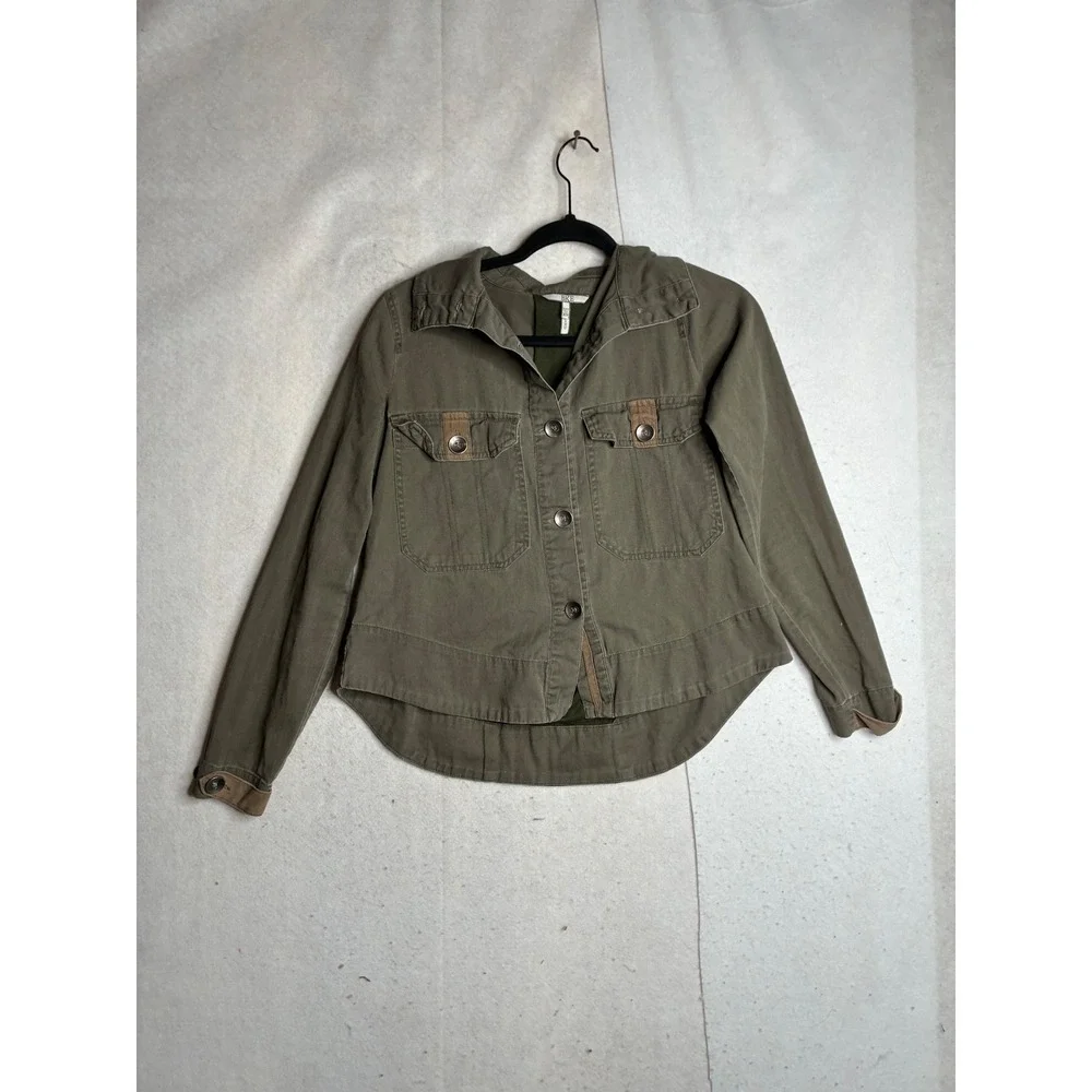 BKE Eased Womens Olive Green‎ Cotton Utility Jacket High Low Hem BKEDG1690 XS